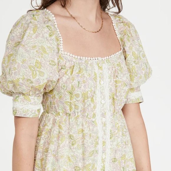 Love The Label Anthropologie Buttondown Puff Sleeve Mini Dress Smocked S - Picture 2 of 10